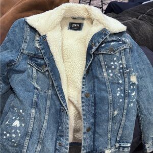 Zara Cream Shearling Denim Jacket